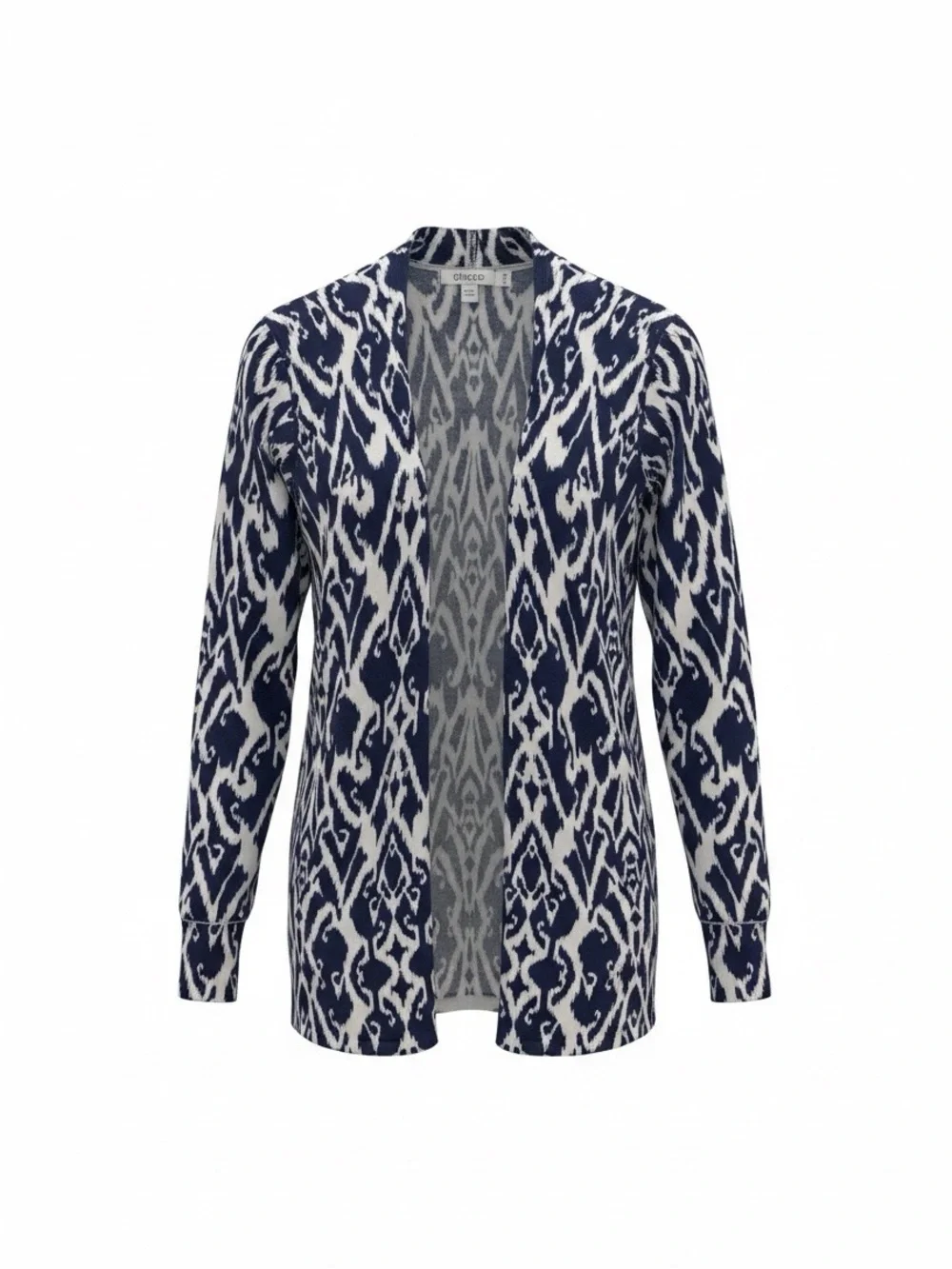 Chico’s Blue and White Open-Front Ikat  Cardigan size small - Picture 4 of 9